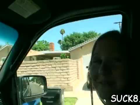 Bitch sucks wang inside the car