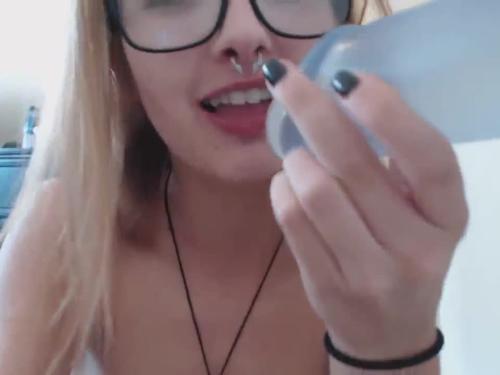 Blonde nose-ring glasses school girl sucks dildo on cam - girlteencams.com